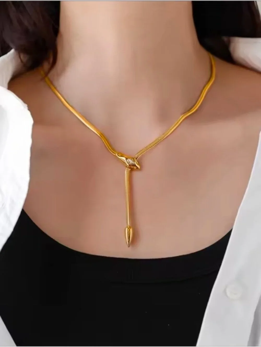 Gold Snake Y-Lariat Necklace